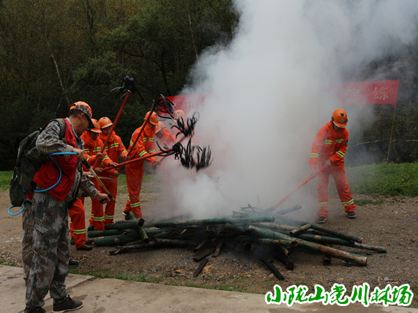 防火队员进行现场扑火操作